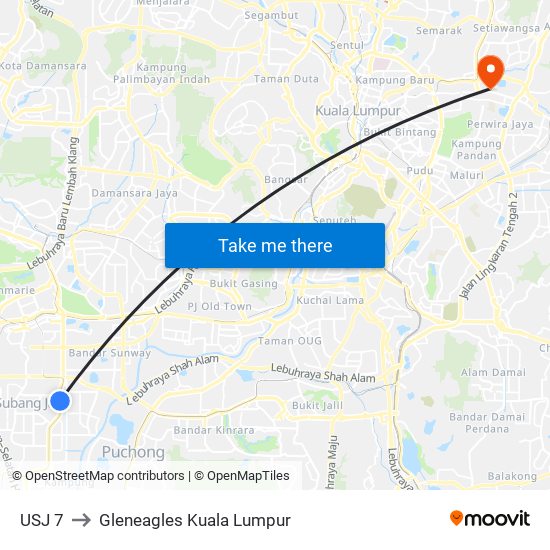 USJ 7 to Gleneagles Kuala Lumpur map