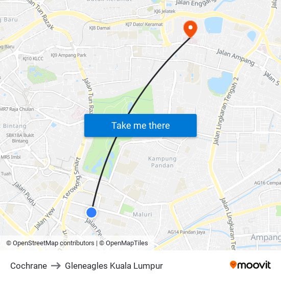 Cochrane to Gleneagles Kuala Lumpur map