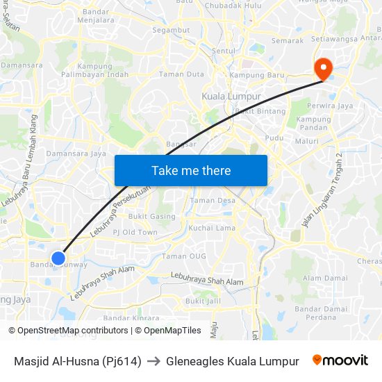 Masjid Al-Husna (Pj614) to Gleneagles Kuala Lumpur map