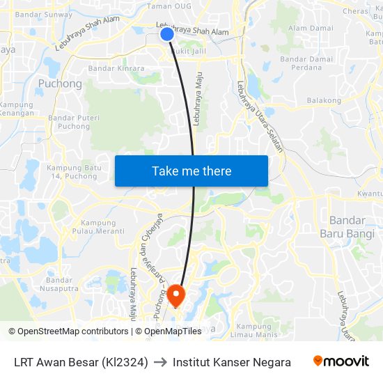 LRT Awan Besar (Kl2324) to Institut Kanser Negara map