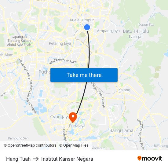 Hang Tuah to Institut Kanser Negara map