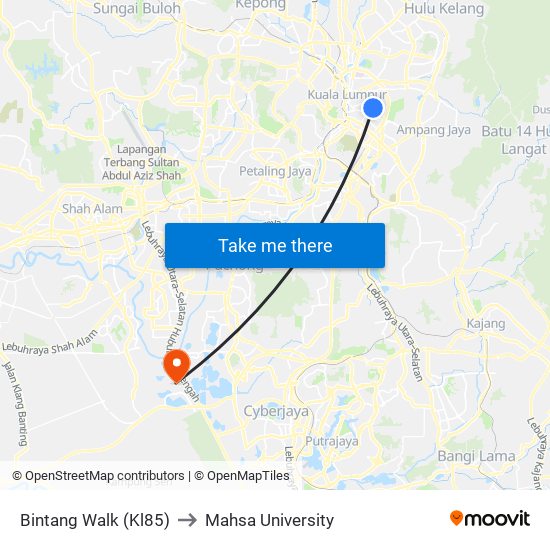Bintang Walk (Kl85) to Mahsa University map