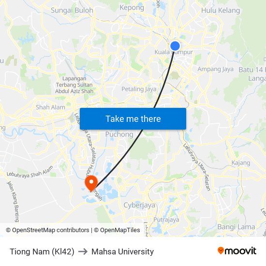 Tiong Nam (Kl42) to Mahsa University map