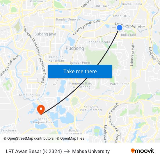 LRT Awan Besar (Kl2324) to Mahsa University map