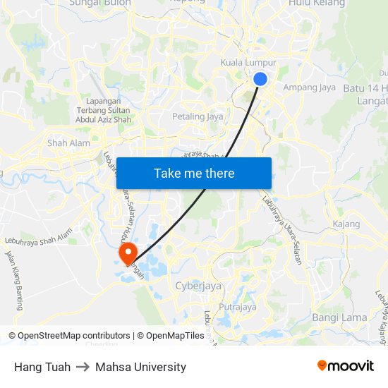 Hang Tuah to Mahsa University map