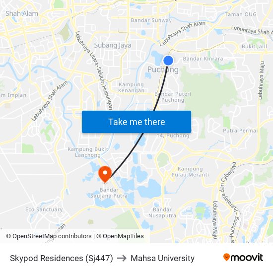 Skypod Residences (Sj447) to Mahsa University map
