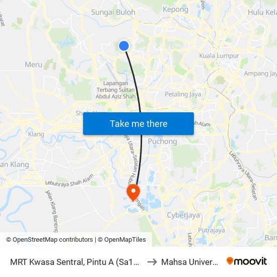MRT Kwasa Sentral, Pintu A (Sa1020) to Mahsa University map