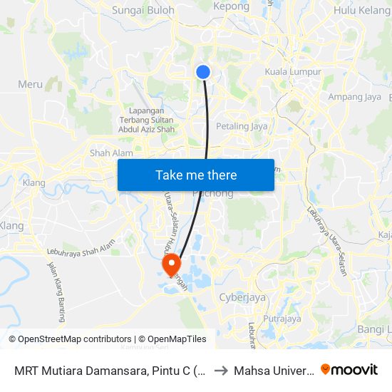 MRT Mutiara Damansara, Pintu C (Pj814) to Mahsa University map