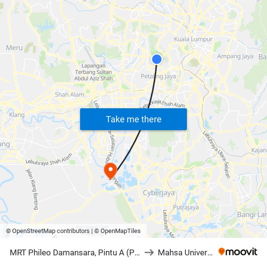 MRT Phileo Damansara, Pintu A (Pj823) to Mahsa University map