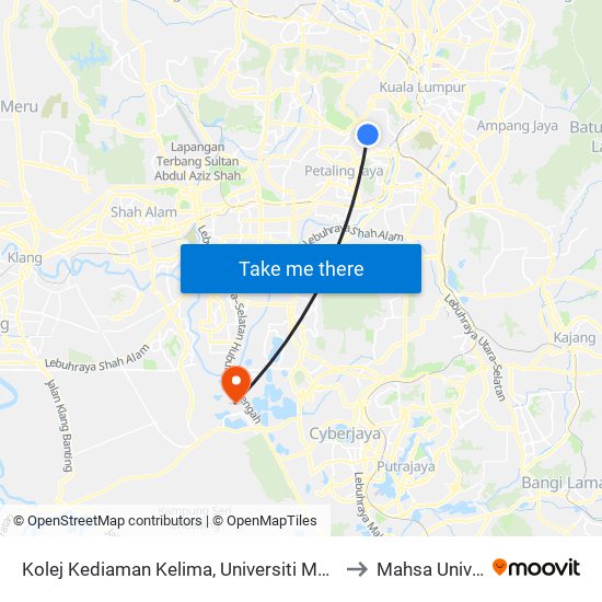 Kolej Kediaman Kelima, Universiti Malaya (Kl2343) to Mahsa University map