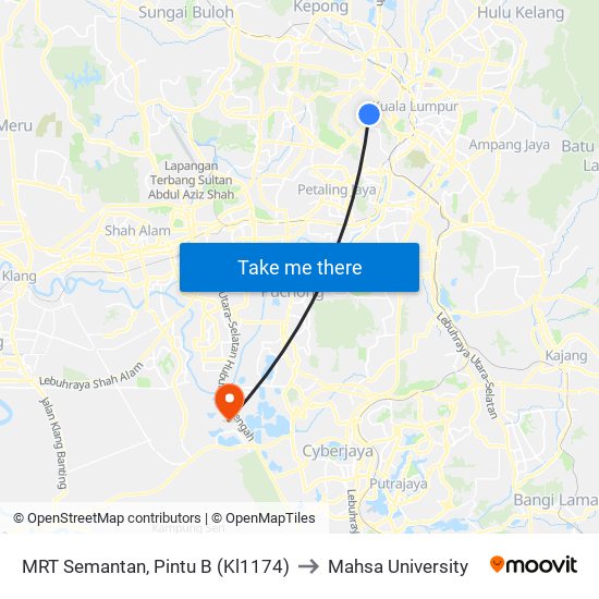 MRT Semantan, Pintu B (Kl1174) to Mahsa University map