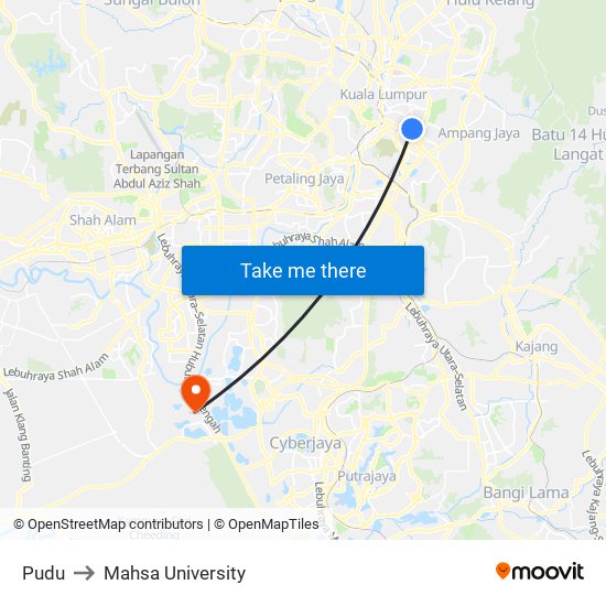 Pudu to Mahsa University map