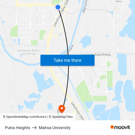 Putra Heights to Mahsa University map