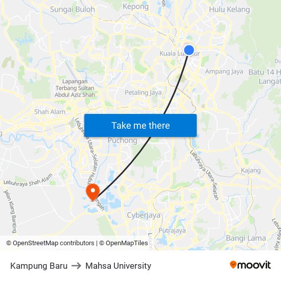 Kampung Baru to Mahsa University map