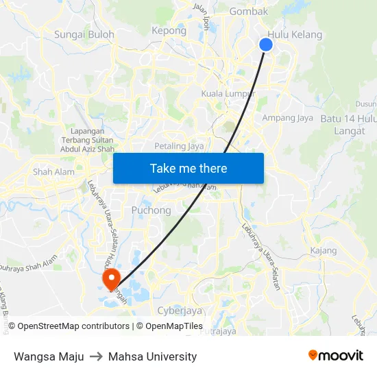 Wangsa Maju to Mahsa University map