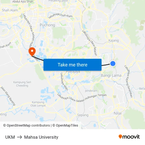UKM to Mahsa University map