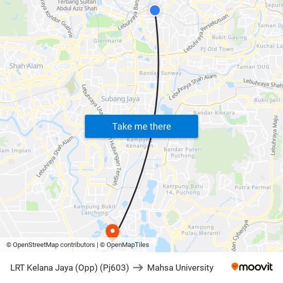 LRT Kelana Jaya (Opp) (Pj603) to Mahsa University map