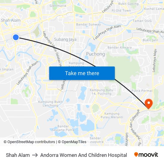 Shah Alam to Andorra Women And Children Hospital map