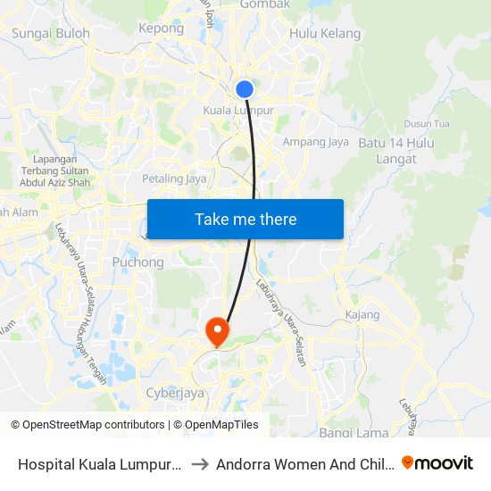 Hospital Kuala Lumpur (Opp) (Kl54) to Andorra Women And Children Hospital map