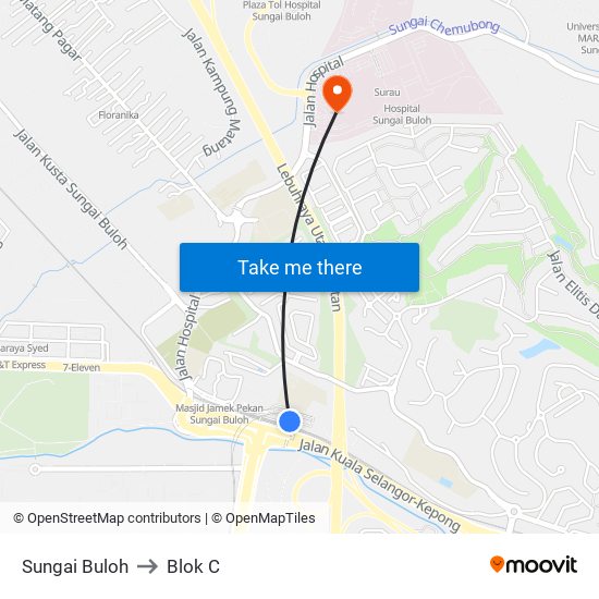 Sungai Buloh to Blok C map