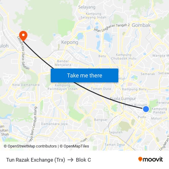 Tun Razak Exchange (Trx) to Blok C map