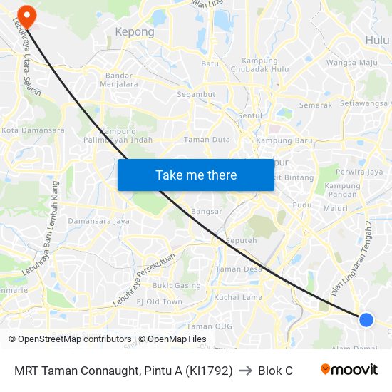 MRT Taman Connaught, Pintu A (Kl1792) to Blok C map