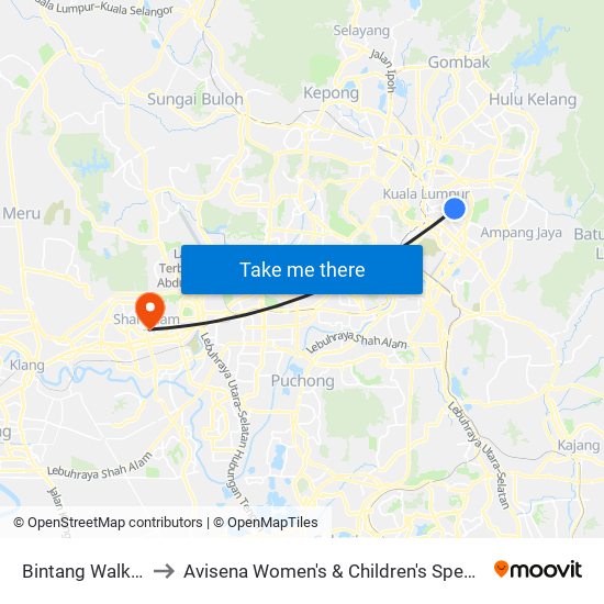 Bintang Walk (Kl85) to Avisena Women's & Children's Specialist Hospital map