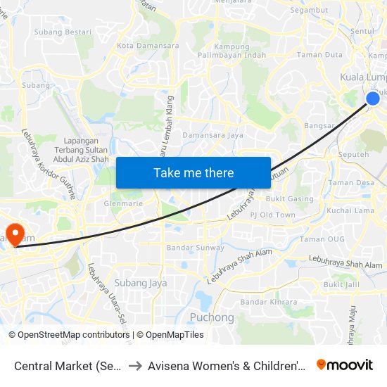 Central Market (Selatan) (Kl109) to Avisena Women's & Children's Specialist Hospital map