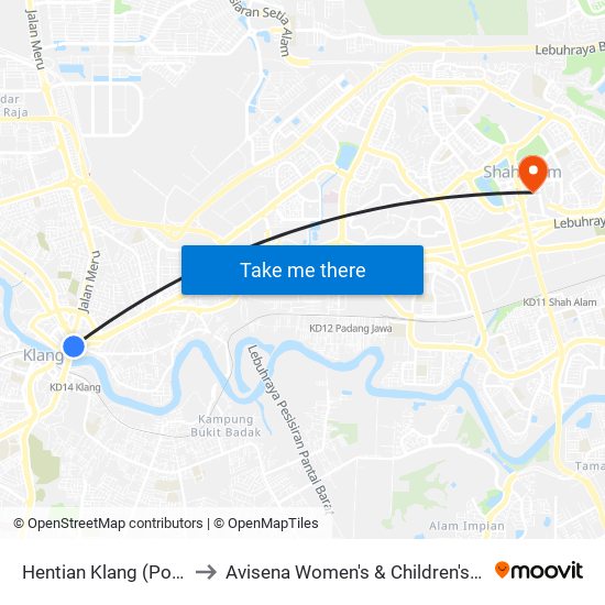 Hentian Klang (Pos) B (Bd664) to Avisena Women's & Children's Specialist Hospital map