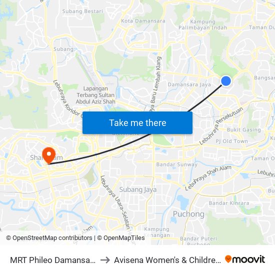 MRT Phileo Damansara, Pintu A (Pj823) to Avisena Women's & Children's Specialist Hospital map