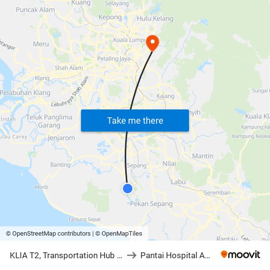 KLIA T2, Transportation Hub Level 1 to Pantai Hospital Ampang map