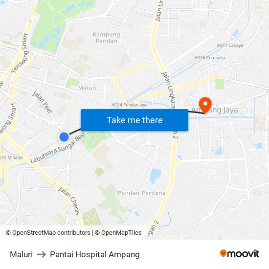 Maluri to Pantai Hospital Ampang map