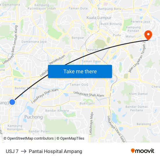 USJ 7 to Pantai Hospital Ampang map