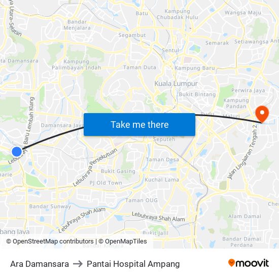 Ara Damansara to Pantai Hospital Ampang map