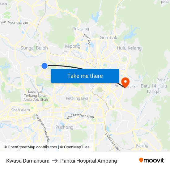 Kwasa Damansara to Pantai Hospital Ampang map