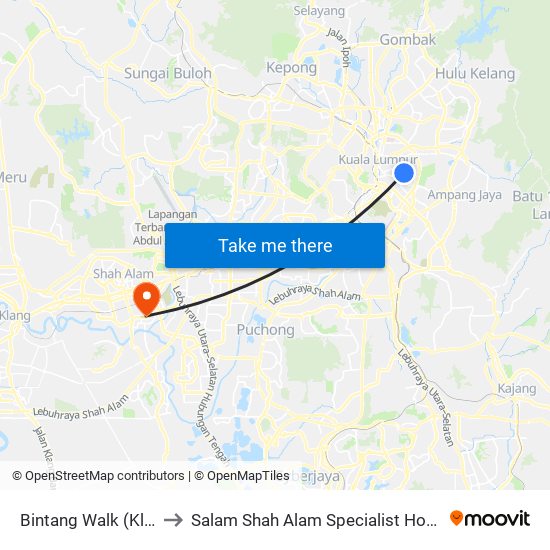 Bintang Walk (Kl85) to Salam Shah Alam Specialist Hospital map