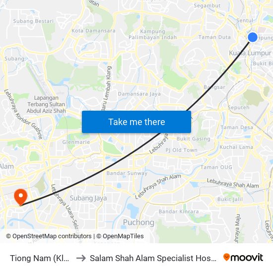 Tiong Nam (Kl42) to Salam Shah Alam Specialist Hospital map