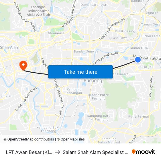 LRT Awan Besar (Kl2324) to Salam Shah Alam Specialist Hospital map