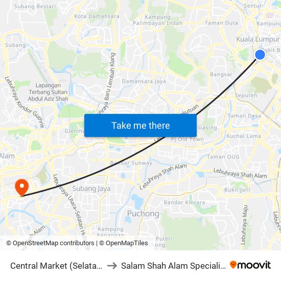 Central Market (Selatan) (Kl109) to Salam Shah Alam Specialist Hospital map