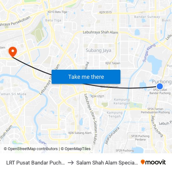 LRT Pusat Bandar Puchong (Sj735) to Salam Shah Alam Specialist Hospital map