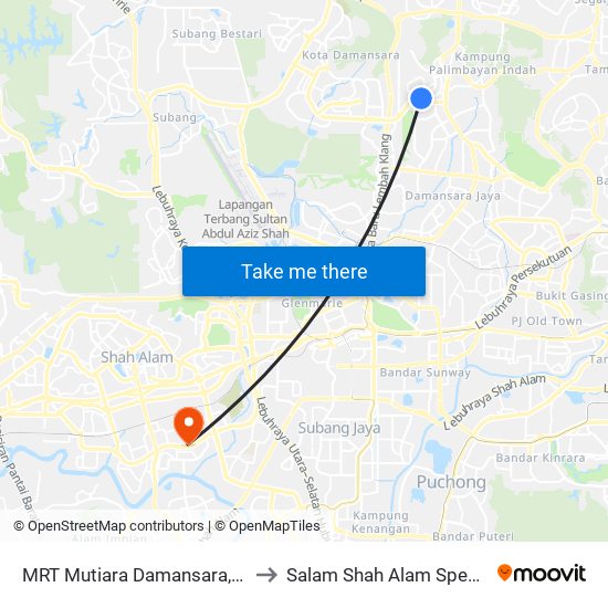 MRT Mutiara Damansara, Pintu C (Pj814) to Salam Shah Alam Specialist Hospital map