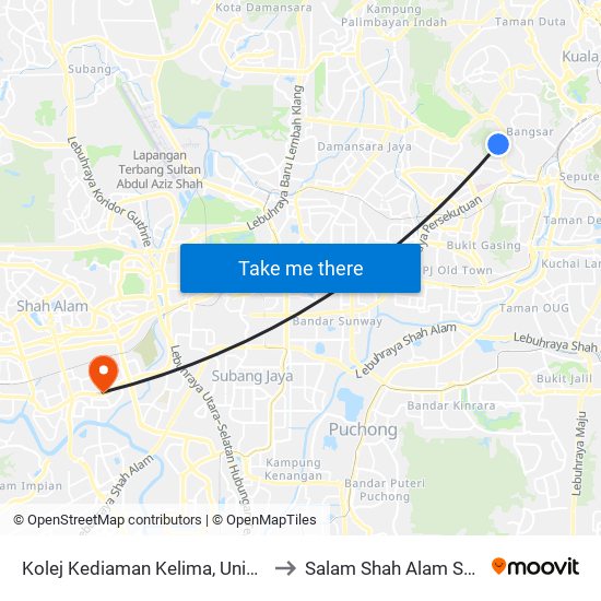 Kolej Kediaman Kelima, Universiti Malaya (Kl2343) to Salam Shah Alam Specialist Hospital map