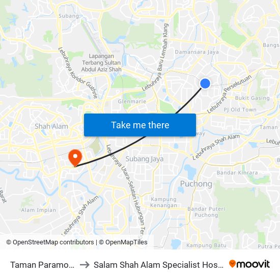 Taman Paramount to Salam Shah Alam Specialist Hospital map