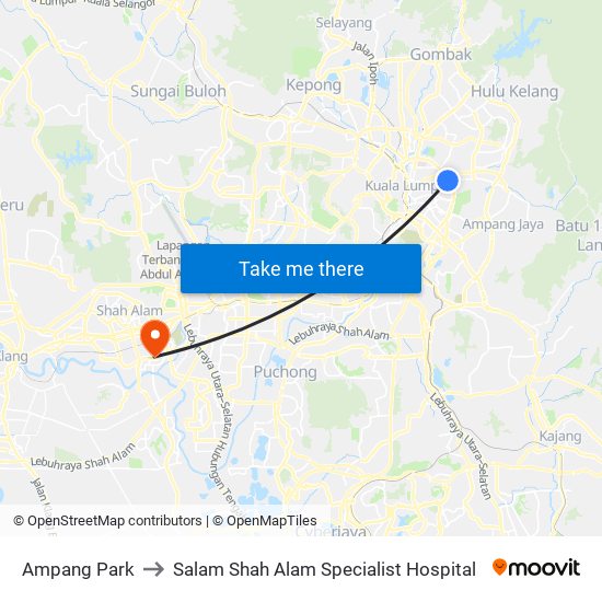 Ampang Park to Salam Shah Alam Specialist Hospital map