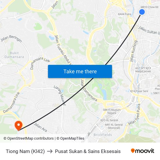 Tiong Nam (Kl42) to Pusat Sukan & Sains Eksesais map