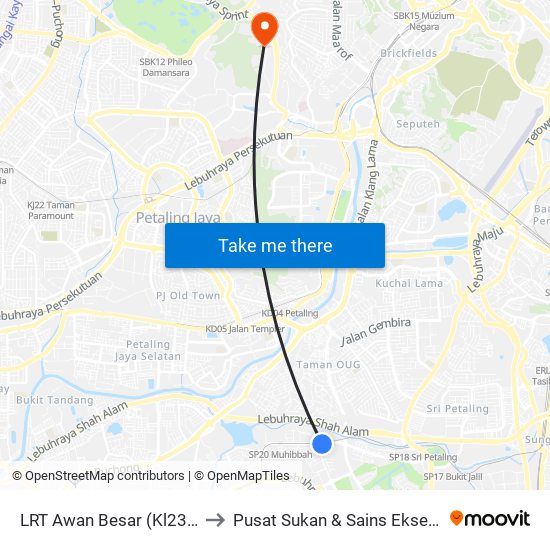 LRT Awan Besar (Kl2324) to Pusat Sukan & Sains Eksesais map