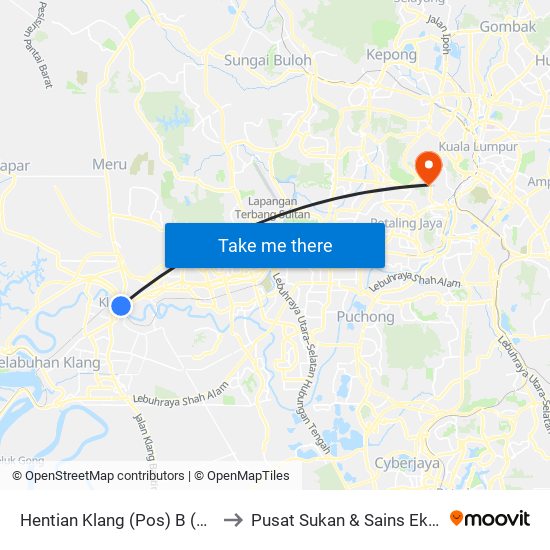 Hentian Klang (Pos) B (Bd664) to Pusat Sukan & Sains Eksesais map