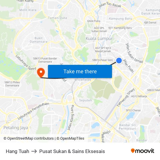 Hang Tuah to Pusat Sukan & Sains Eksesais map
