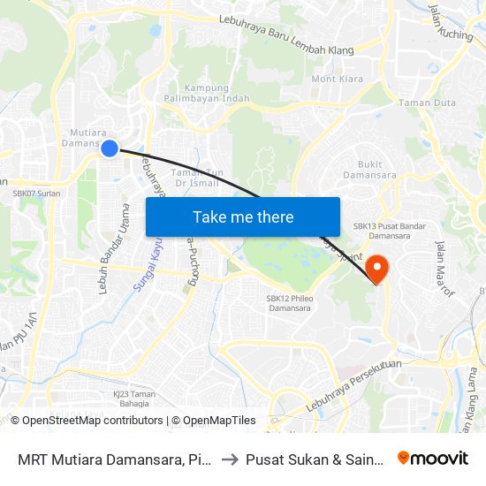 MRT Mutiara Damansara, Pintu C (Pj814) to Pusat Sukan & Sains Eksesais map