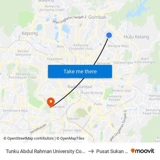Tunku Abdul Rahman University College (Taruc) Pintu Utama (Opp) (Kl163) to Pusat Sukan & Sains Eksesais map